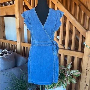 White House Black Market Blue Wrap Tie Front Mini Dress